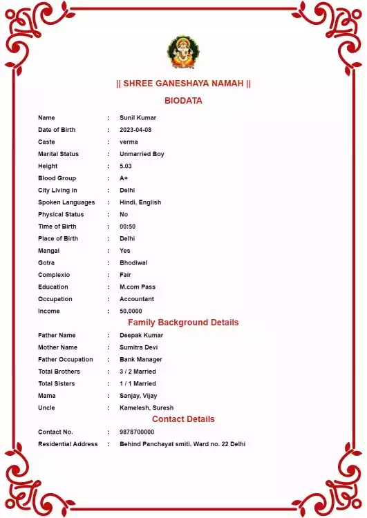 marriage biodata format pdf