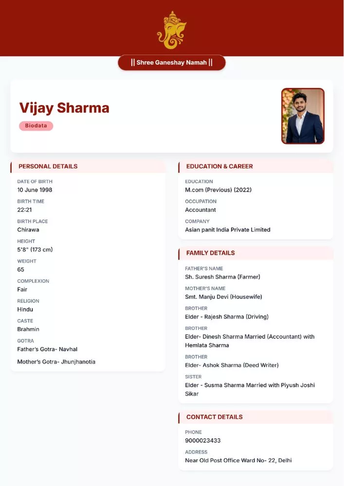 Modern - Marriage Biodata Format