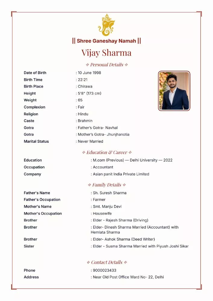 Elegant - Marriage Biodata Format