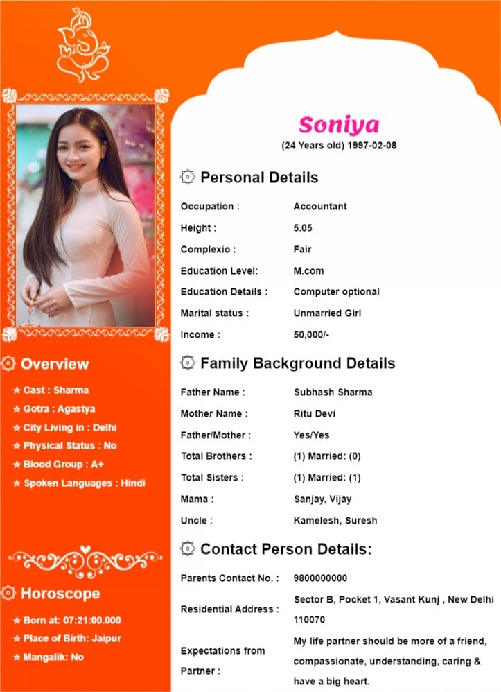 biodata for marriage for girl