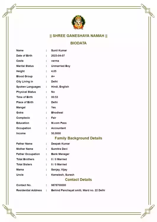 indian marriage biodata word format with ganesha