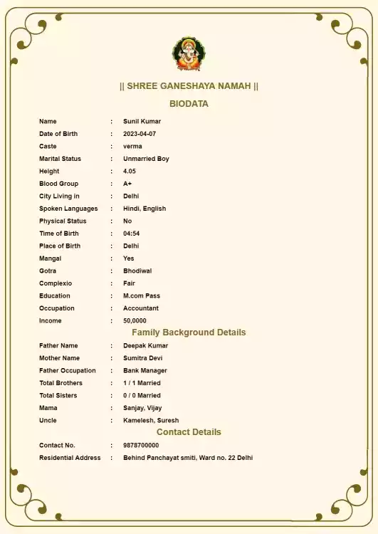 online biodata format for marriage