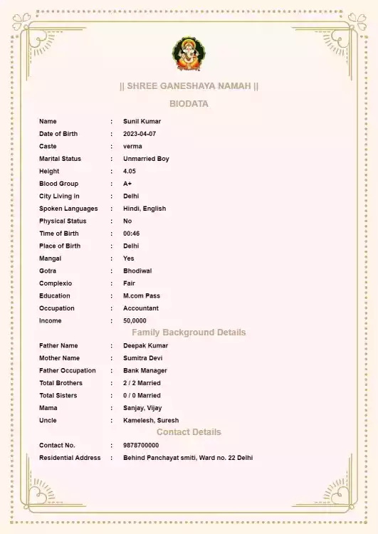 biodata format for marriage pdf free download