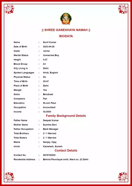 free biodata format for marriage