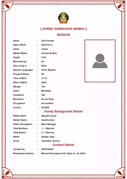 biodata for marriage proposal