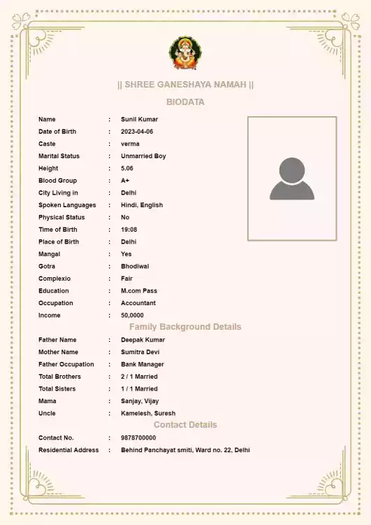 marriage biodata format