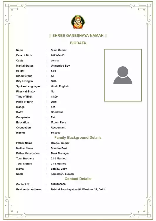 marriage biodata format